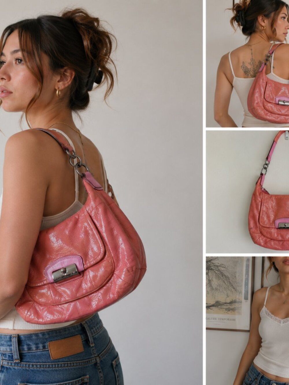 Coach Kristin Patent Leather Shoulder Bag Purse Coral Hobo 19299 AS IS